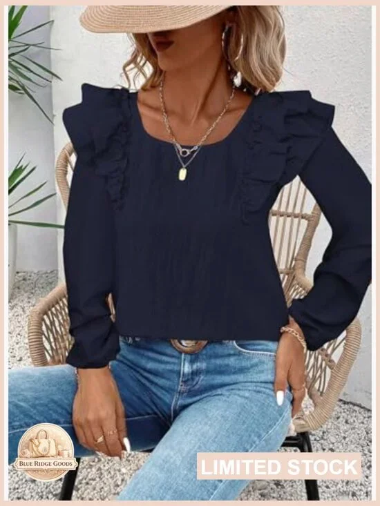 Ruffle Sleeve Tunic Blouse Bow Tie Back Babydoll Style Chiffon Texture - Picture 3 of 7